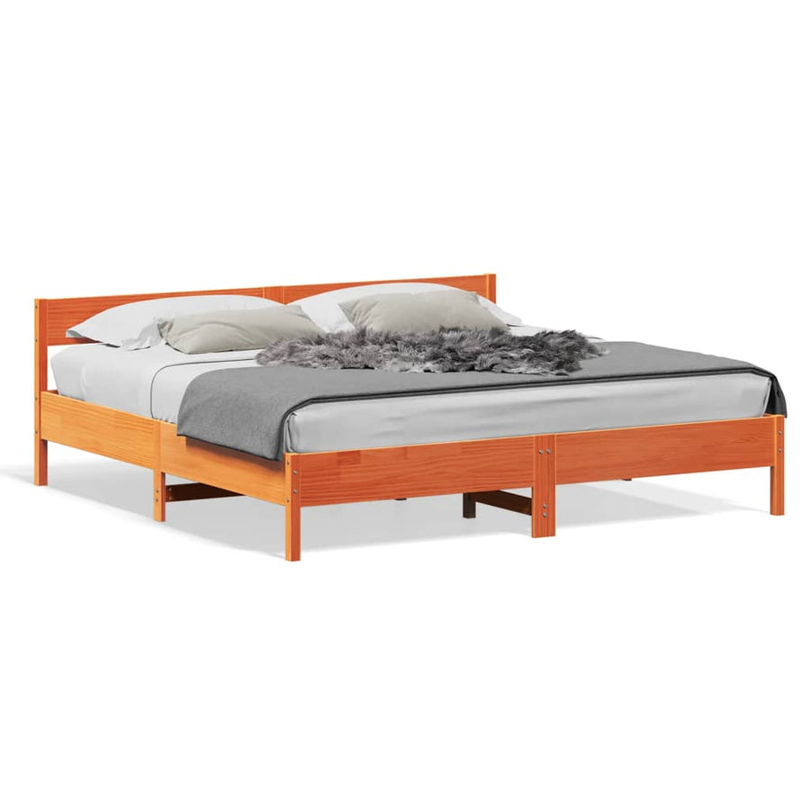 Bedframe met hoofdbord massief grenenhout wasbruin 180x200 cm