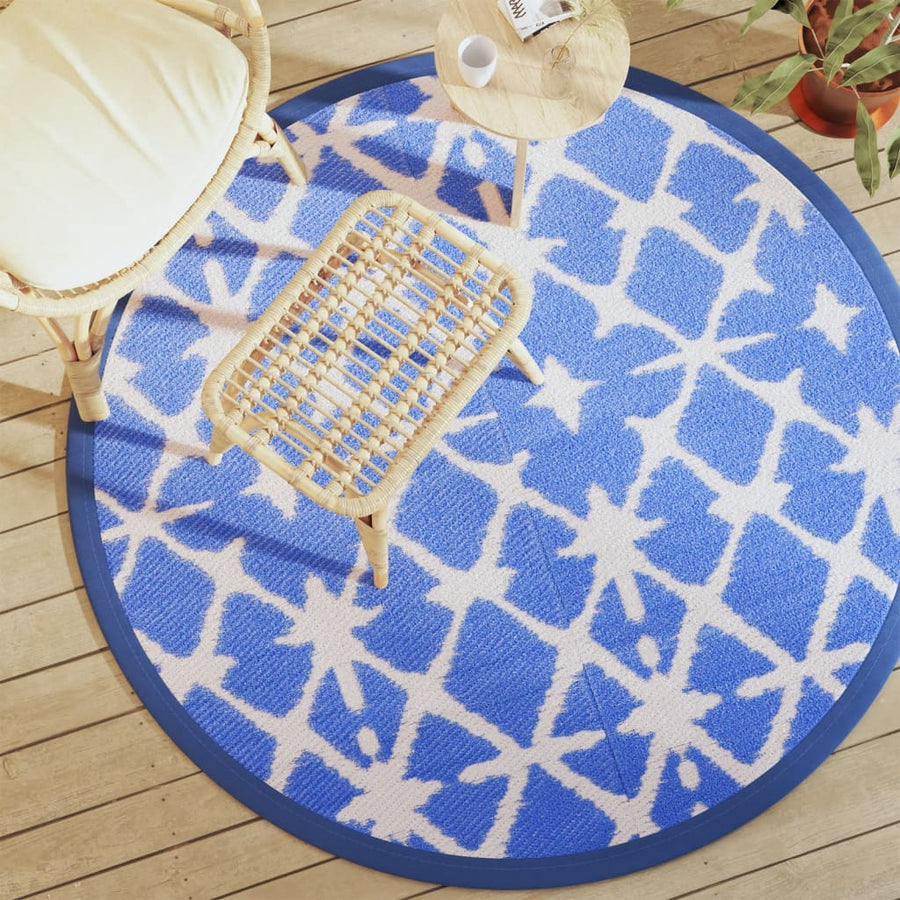 Buitenkleed Ø160 cm polypropeen blauw en wit