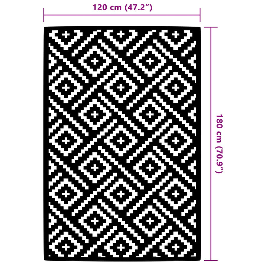 Buitenkleed 120x180 cm PP wit en zwart