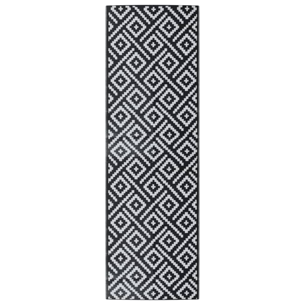 Buitenkleed 80x250 cm polypropeen wit en zwart