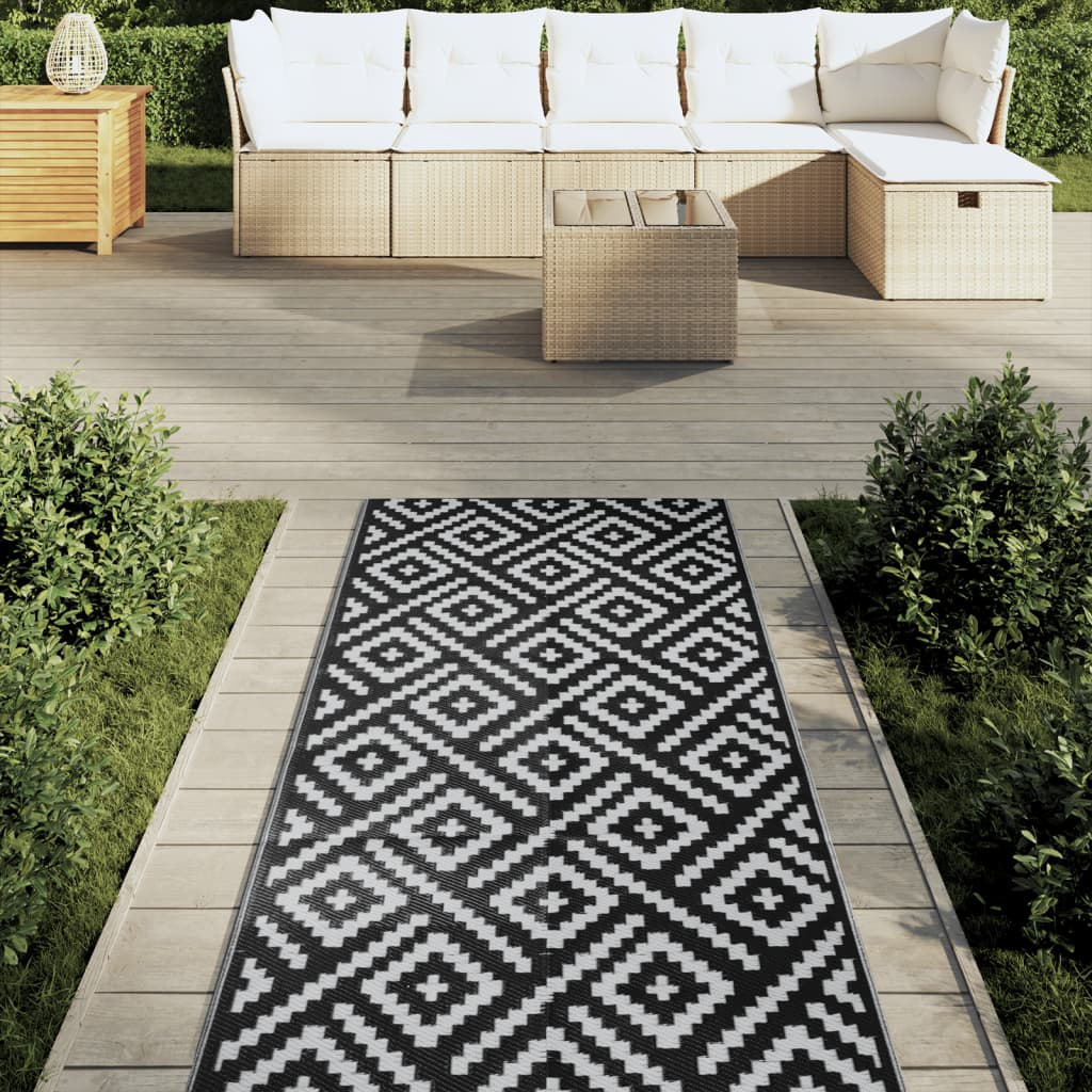 Buitenkleed 80x250 cm polypropeen wit en zwart