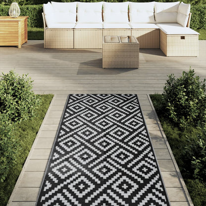 Buitenkleed 80x250 cm polypropeen wit en zwart