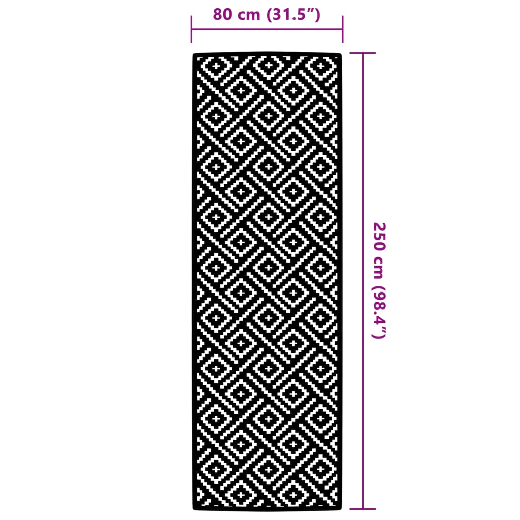 Buitenkleed 80x250 cm polypropeen wit en zwart