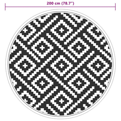 Buitenkleed Ø200 Cm Polypropeen Wit En Zwart Vierkant Ontwerp Ø 200 cm