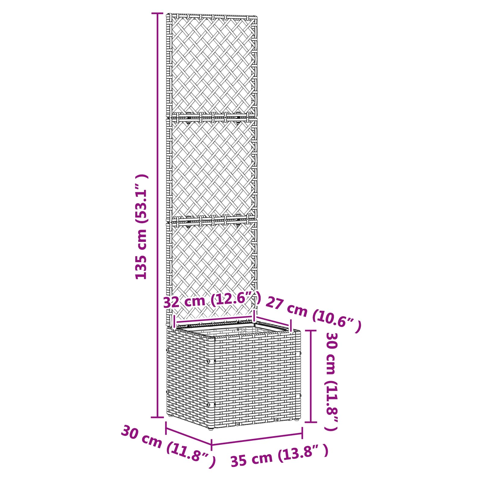 Tuin Trellis Planter Bruin 35 x 30 x 135 cm Metaal