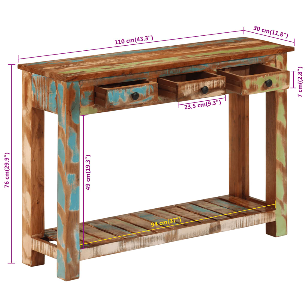 Wandtafel Massief Gerecycled Hout 110 x 30 x 76 cm