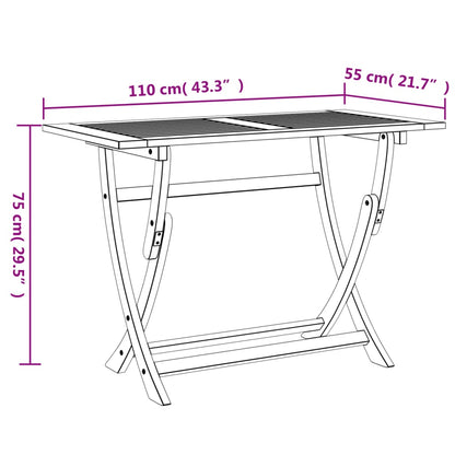 Tuintafel inklapbaar 110x55x75 cm massief acaciahout