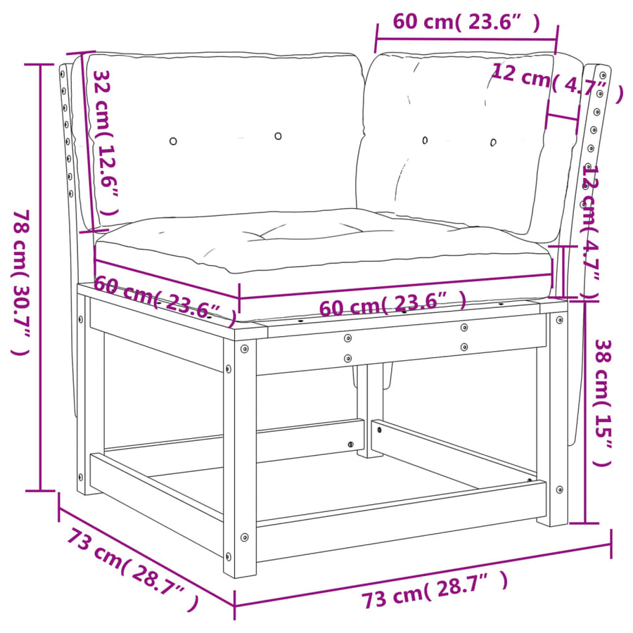 Tuinhoekbank Met Kussens 73X73X78 Cm Massief Grenenhout Wit