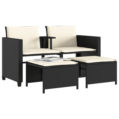 Tuinbank 2-Zits Met Tafel En Voetenbanken Poly Rattan Zwart
