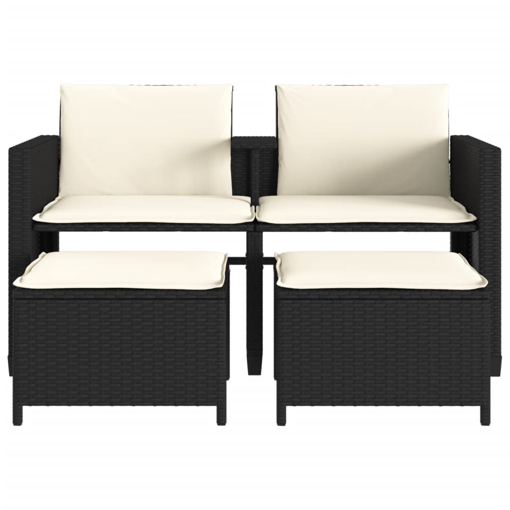 Tuinbank 2-Zits Met Tafel En Voetenbanken Poly Rattan Zwart