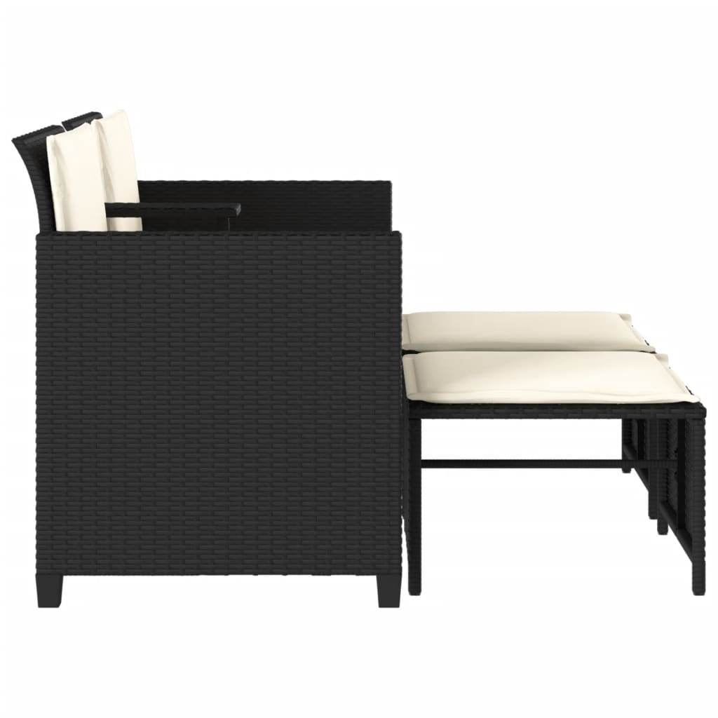 Tuinbank 2-Zits Met Tafel En Voetenbanken Poly Rattan Zwart