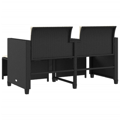 Tuinbank 2-Zits Met Tafel En Voetenbanken Poly Rattan Zwart