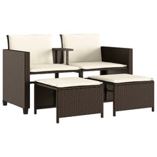 Tuinbank 2-Zits Met Tafel En Voetenbanken Poly Rattan Bruin