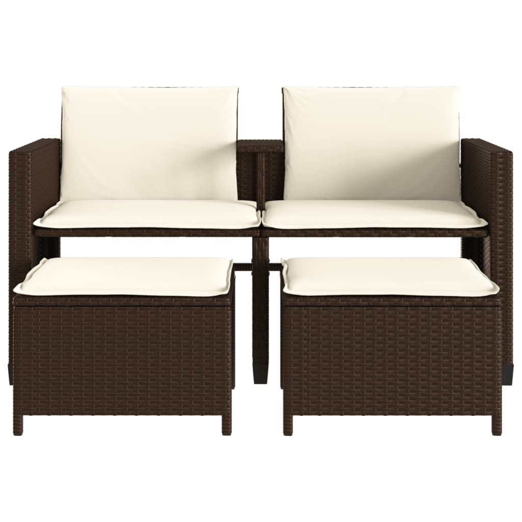 Tuinbank 2-Zits Met Tafel En Voetenbanken Poly Rattan Bruin
