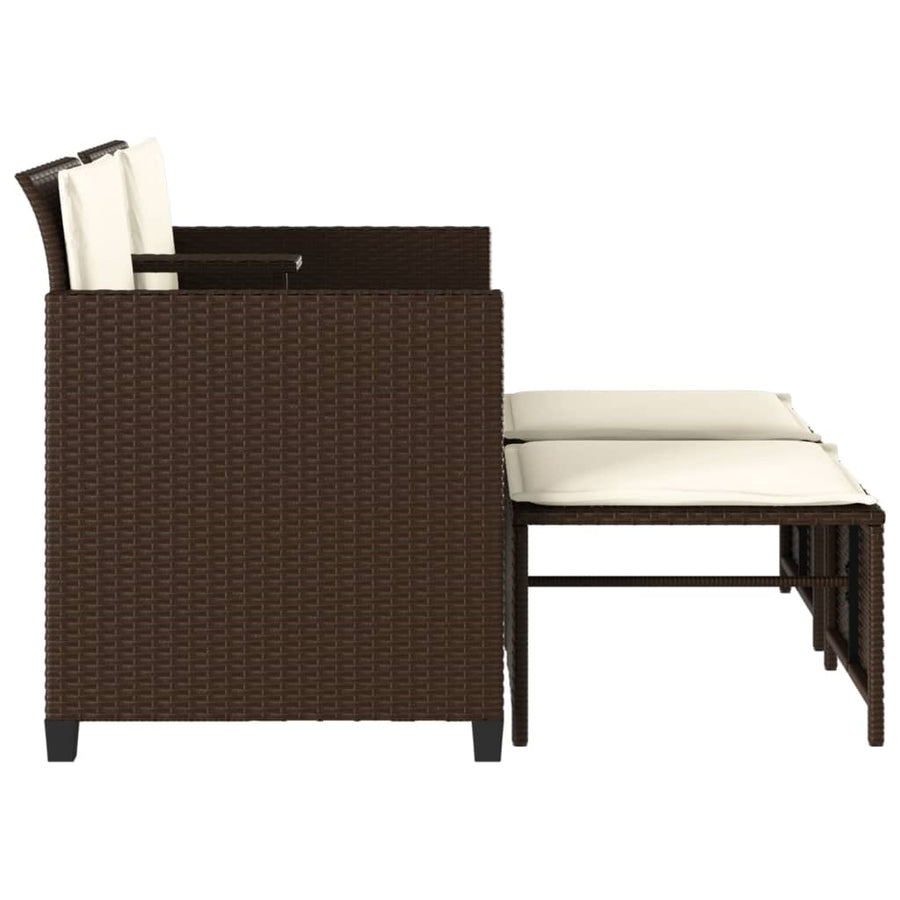Tuinbank 2-Zits Met Tafel En Voetenbanken Poly Rattan Bruin