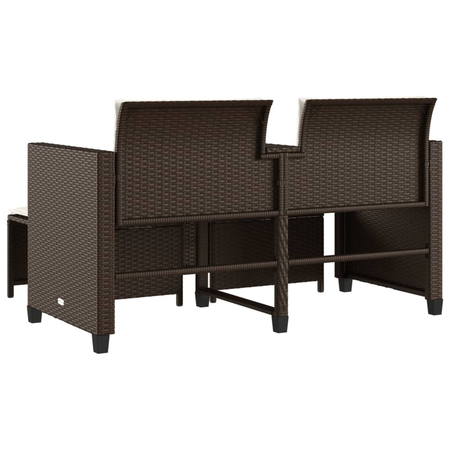 Tuinbank 2-Zits Met Tafel En Voetenbanken Poly Rattan Bruin