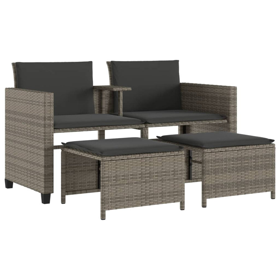 Tuinbank 2-Zits Met Tafel En Voetenbanken Poly Rattan Grijs