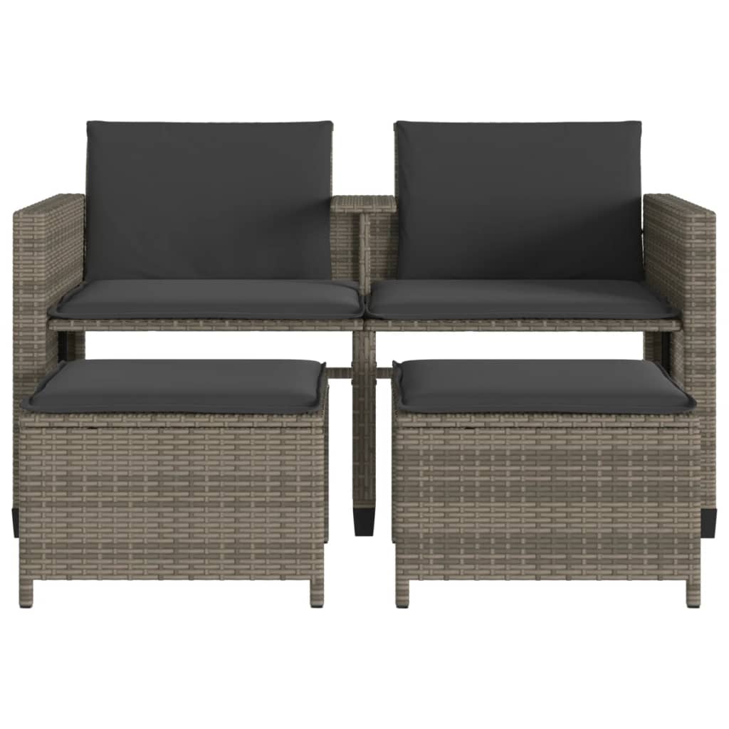 Tuinbank 2-Zits Met Tafel En Voetenbanken Poly Rattan Grijs