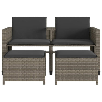 Tuinbank 2-Zits Met Tafel En Voetenbanken Poly Rattan Grijs