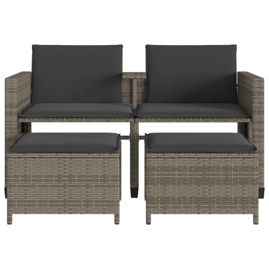 Tuinbank 2-Zits Met Tafel En Voetenbanken Poly Rattan Grijs