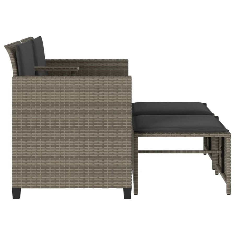 Tuinbank 2-Zits Met Tafel En Voetenbanken Poly Rattan Grijs