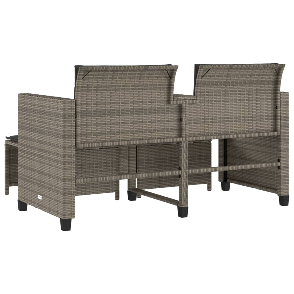 Tuinbank 2-Zits Met Tafel En Voetenbanken Poly Rattan Grijs