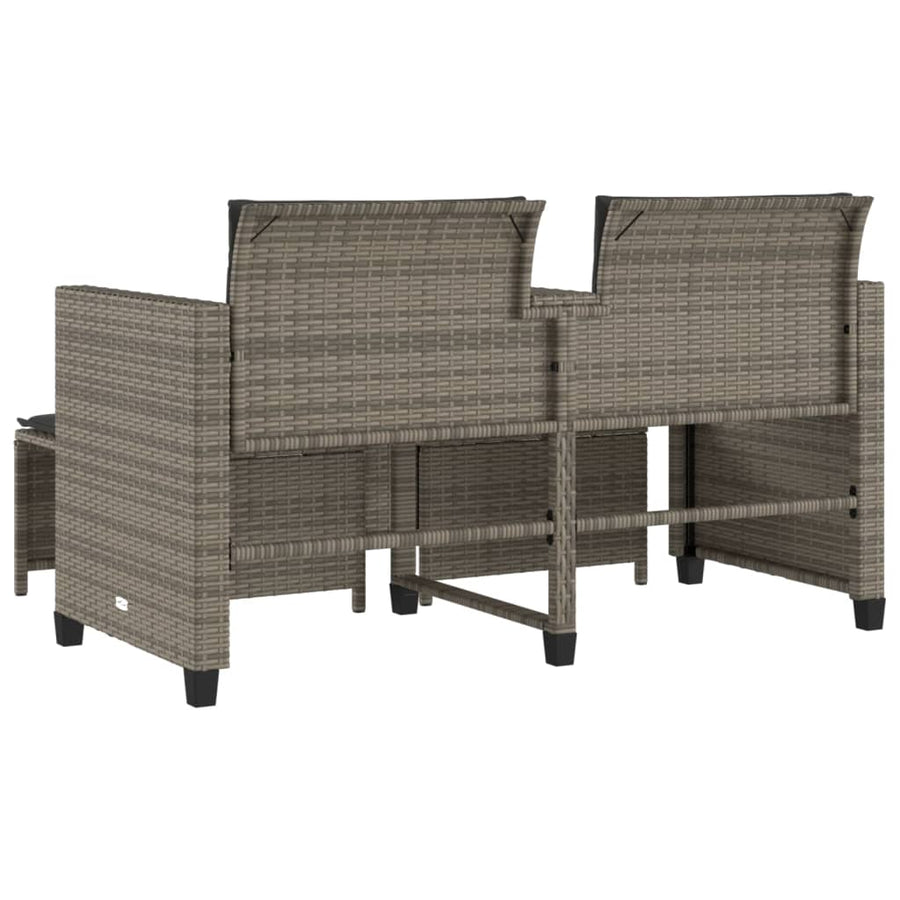 Tuinbank 2-Zits Met Tafel En Voetenbanken Poly Rattan Grijs