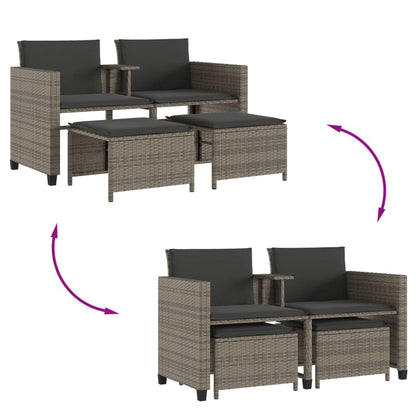 Tuinbank 2-Zits Met Tafel En Voetenbanken Poly Rattan Grijs
