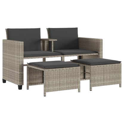 Tuinbank 2-Zits Tafel En Voetenbanken Poly Rattan Lichtgrijs