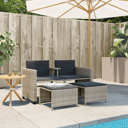 Tuinbank 2-Zits Tafel En Voetenbanken Poly Rattan Lichtgrijs