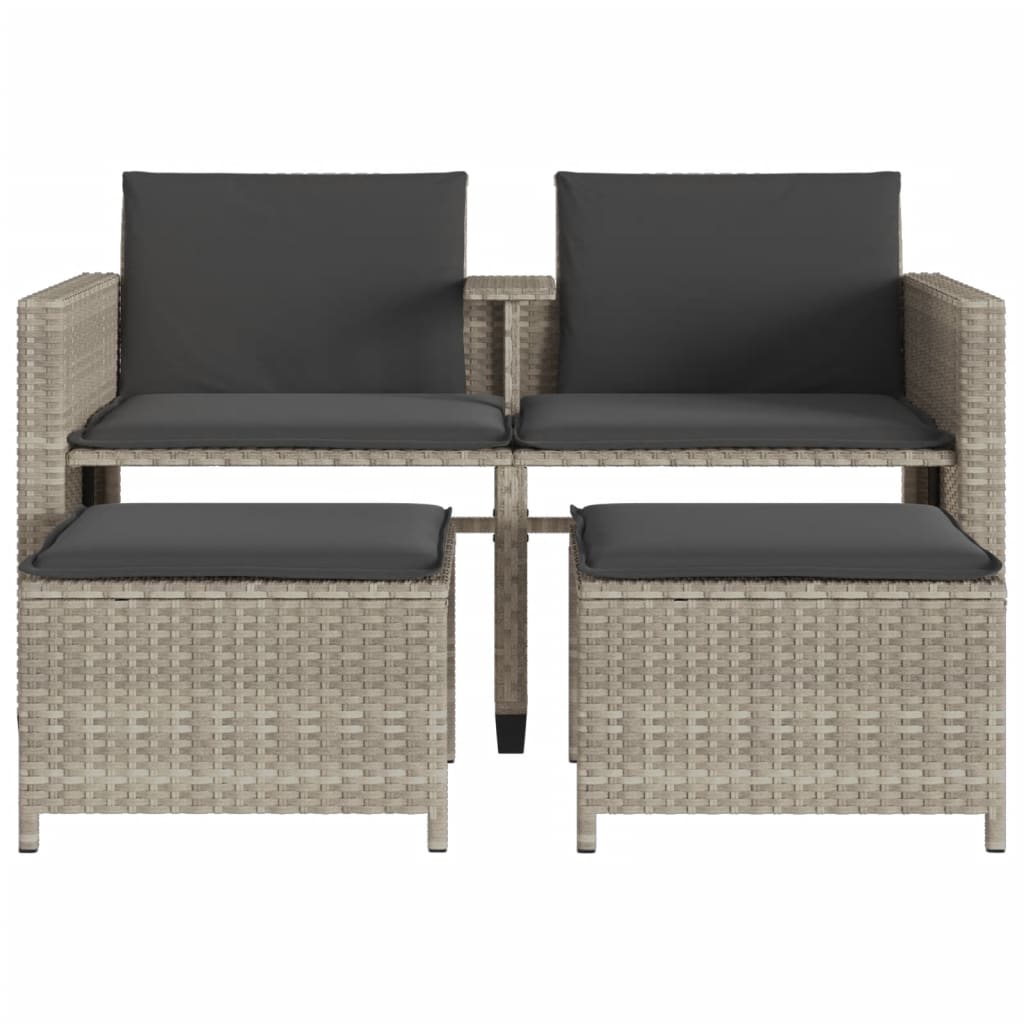 Tuinbank 2-Zits Tafel En Voetenbanken Poly Rattan Lichtgrijs