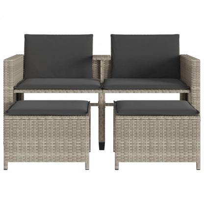 Tuinbank 2-Zits Tafel En Voetenbanken Poly Rattan Lichtgrijs