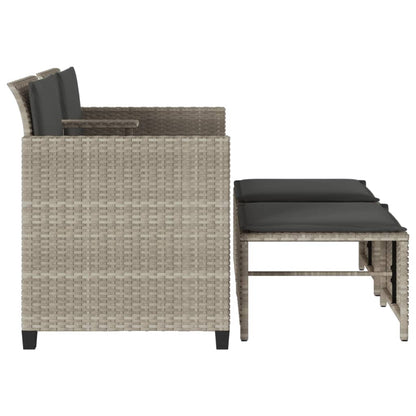Tuinbank 2-Zits Tafel En Voetenbanken Poly Rattan Lichtgrijs