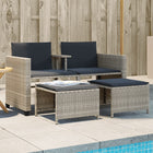 Tuinbank 2-zits met tafel en voetenbank poly rattan lichtgrijs