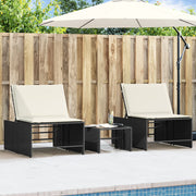 Ligbedden set 2 stuks met tafel poly rattan zwart