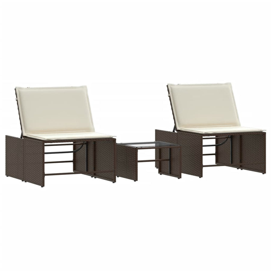 Ligstoelen 2 St Met Tafel Poly Rattan Bruin