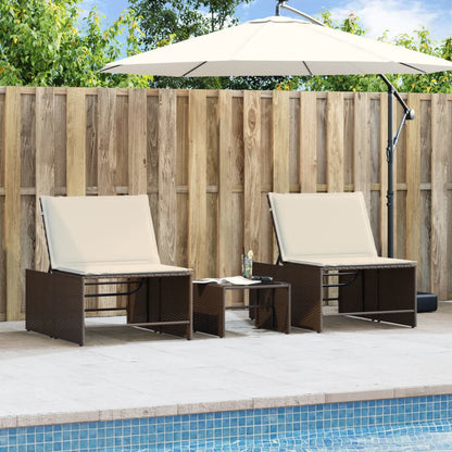 Ligstoelen 2 St Met Tafel Poly Rattan Bruin