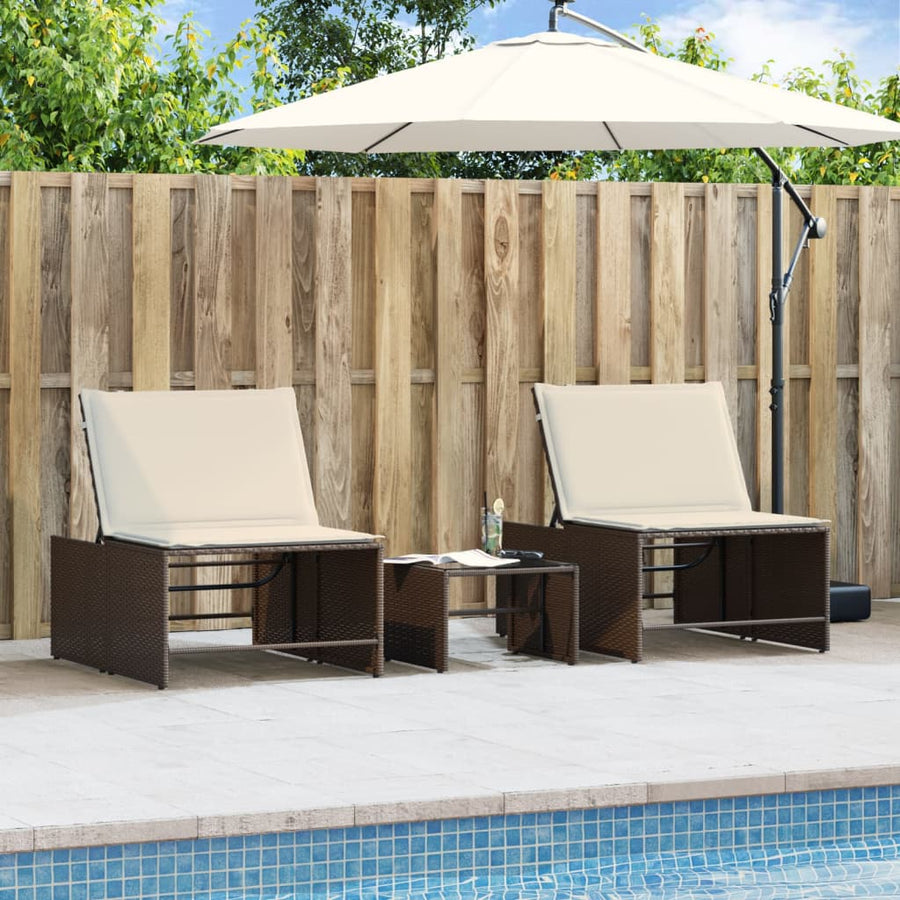 Ligstoelen 2 St Met Tafel Poly Rattan Bruin