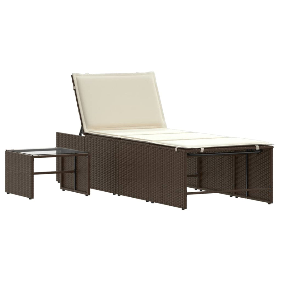 Ligstoelen 2 St Met Tafel Poly Rattan Bruin