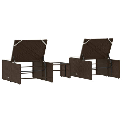 Ligstoelen 2 St Met Tafel Poly Rattan Bruin