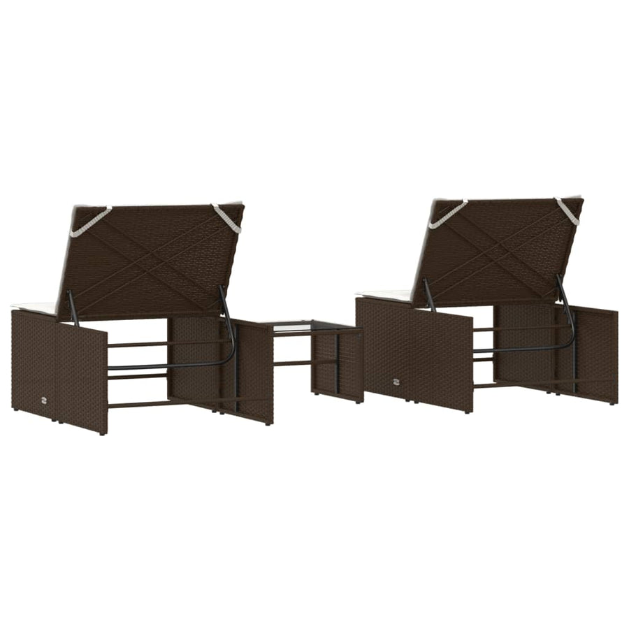 Ligstoelen 2 St Met Tafel Poly Rattan Bruin