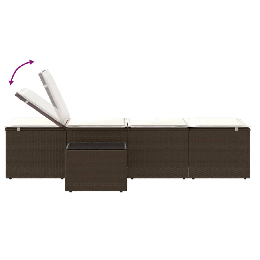 Ligstoelen 2 St Met Tafel Poly Rattan Bruin
