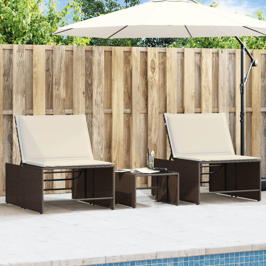 Ligstoelen 2 St Met Tafel Poly Rattan Bruin