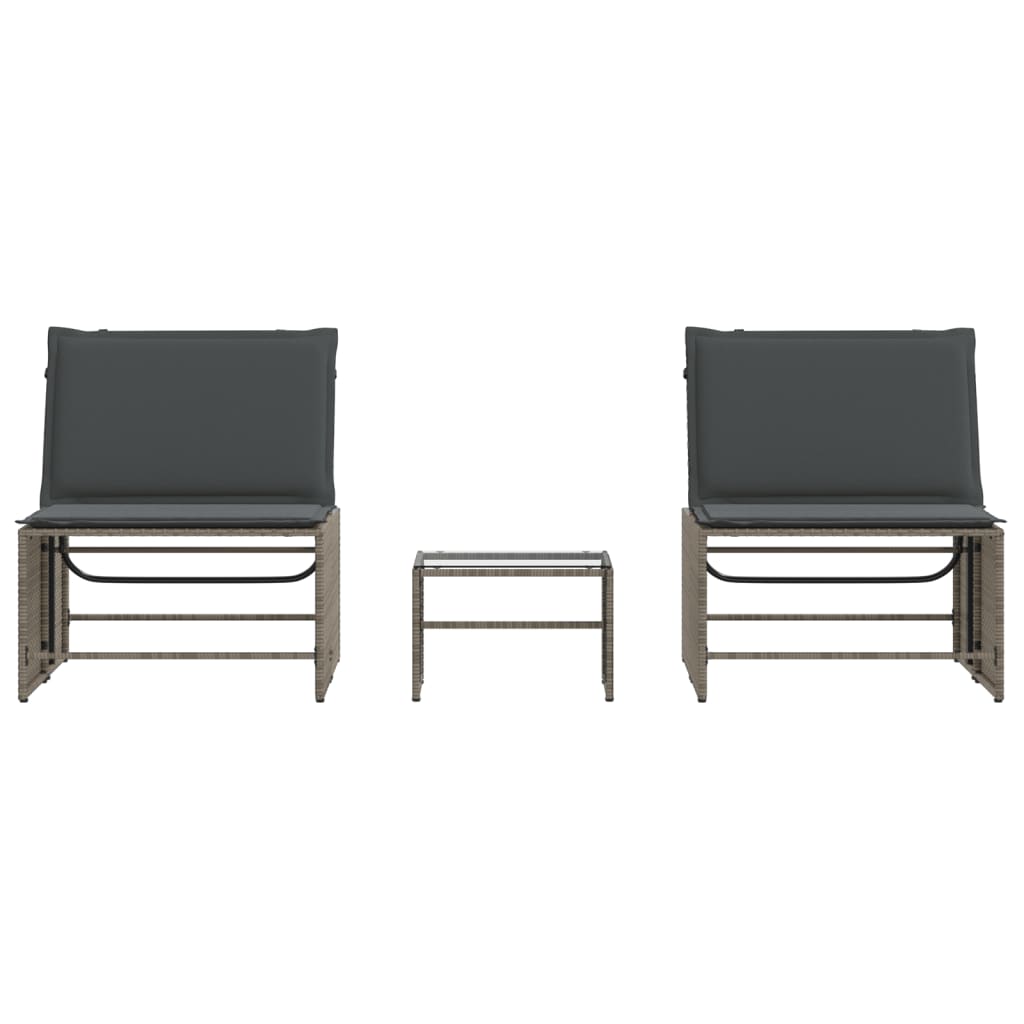 Ligbedden 2 St Met Tafel Poly Rattan Grijs