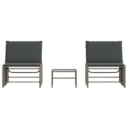 Ligbedden 2 St Met Tafel Poly Rattan Grijs