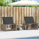 Ligstoelen 2 st met tafel poly rattan grijs