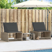 Ligstoelen 2 st met tafel poly rattan grijs