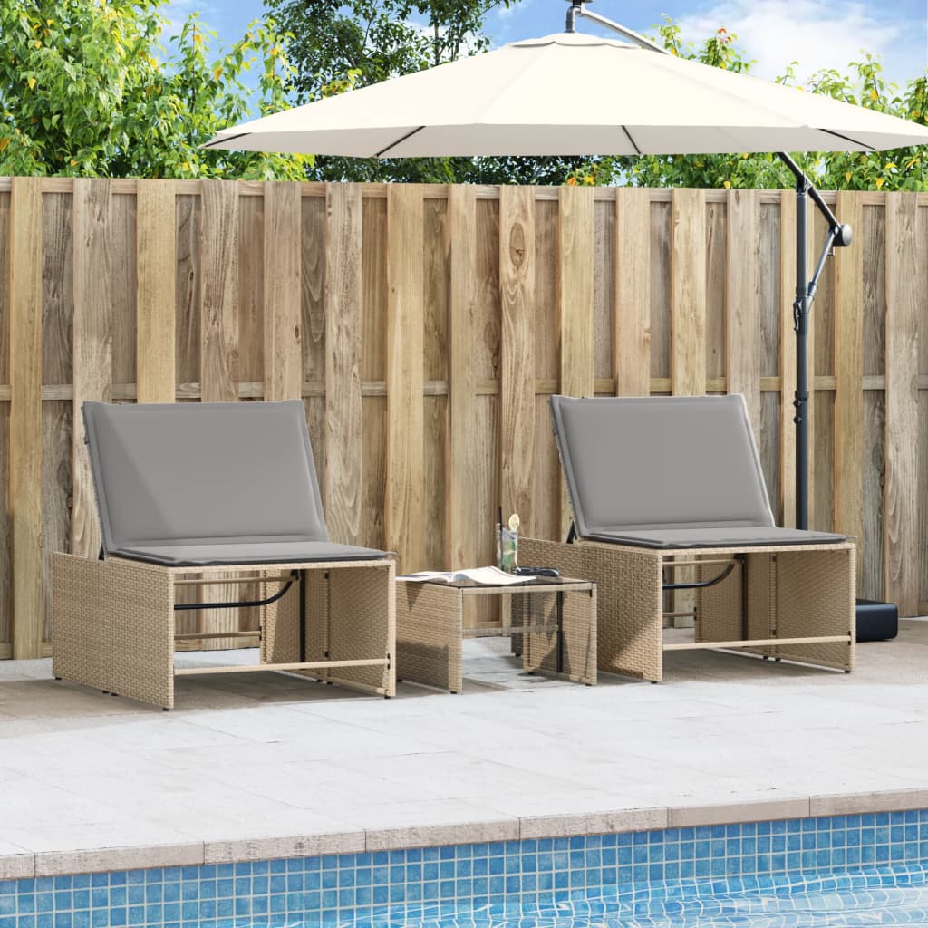 Ligstoelen 2 St Met Tafel Poly Rattan Beige