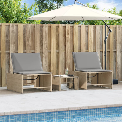 Ligstoelen 2 St Met Tafel Poly Rattan Beige