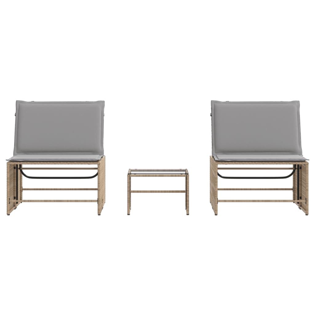 Ligstoelen 2 St Met Tafel Poly Rattan Beige